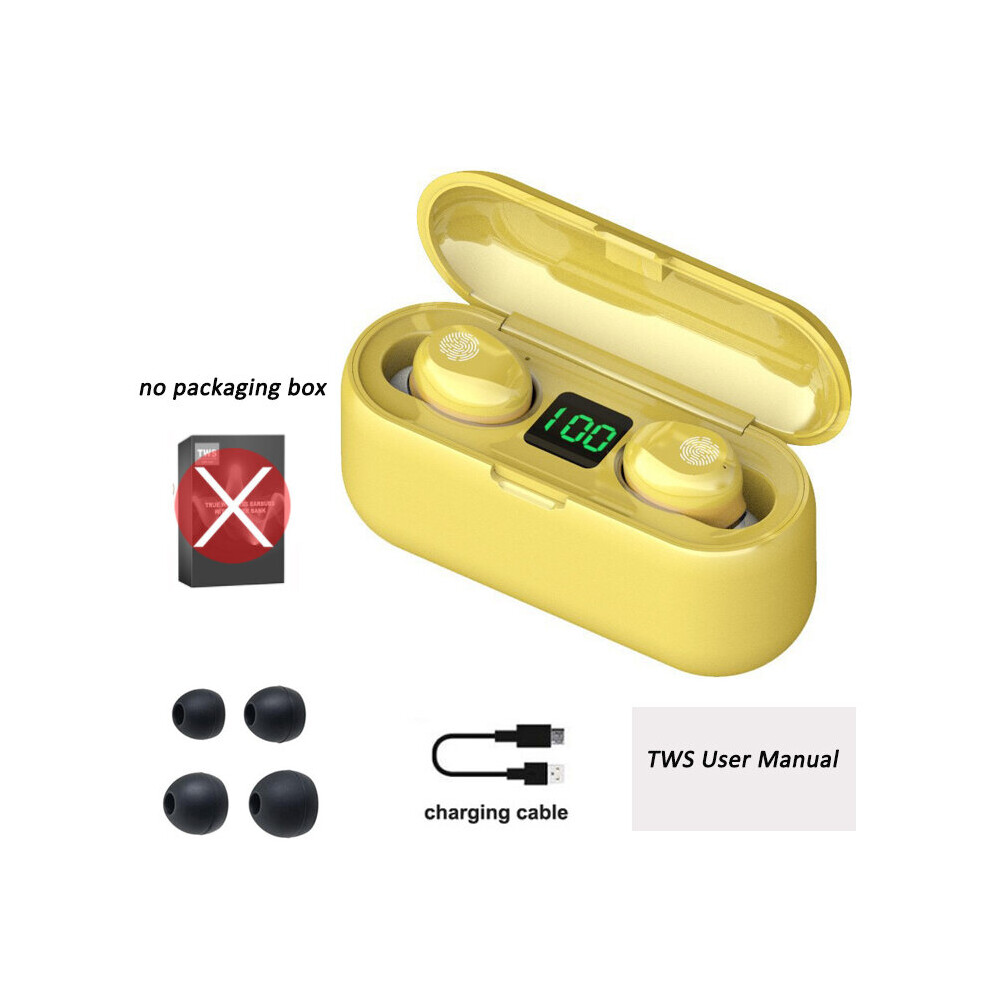(A-No Box) F9 Tws Wireless Earphone Bluetooth Stereo Headphone 5.0 Sport Waterproof Noise Reduction Wireless Earbuds With Mic 3000Mah Yellow 4851204938431