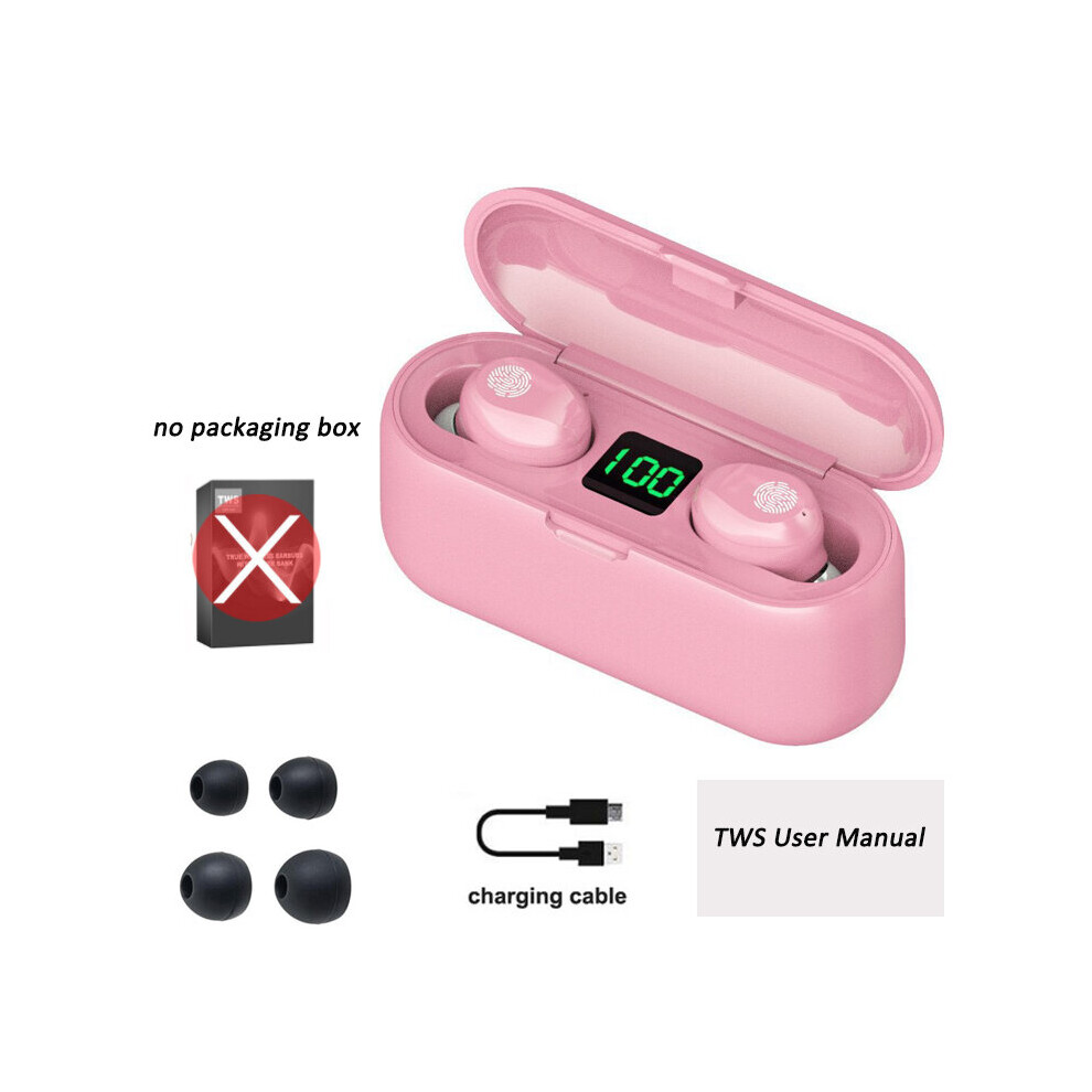 (A-No Box) F9 Tws Wireless Earphone Bluetooth Stereo Headphone 5.0 Sport Waterproof Noise Reduction Wireless Earbuds With Mic 3000Mah Pink 4851204938370