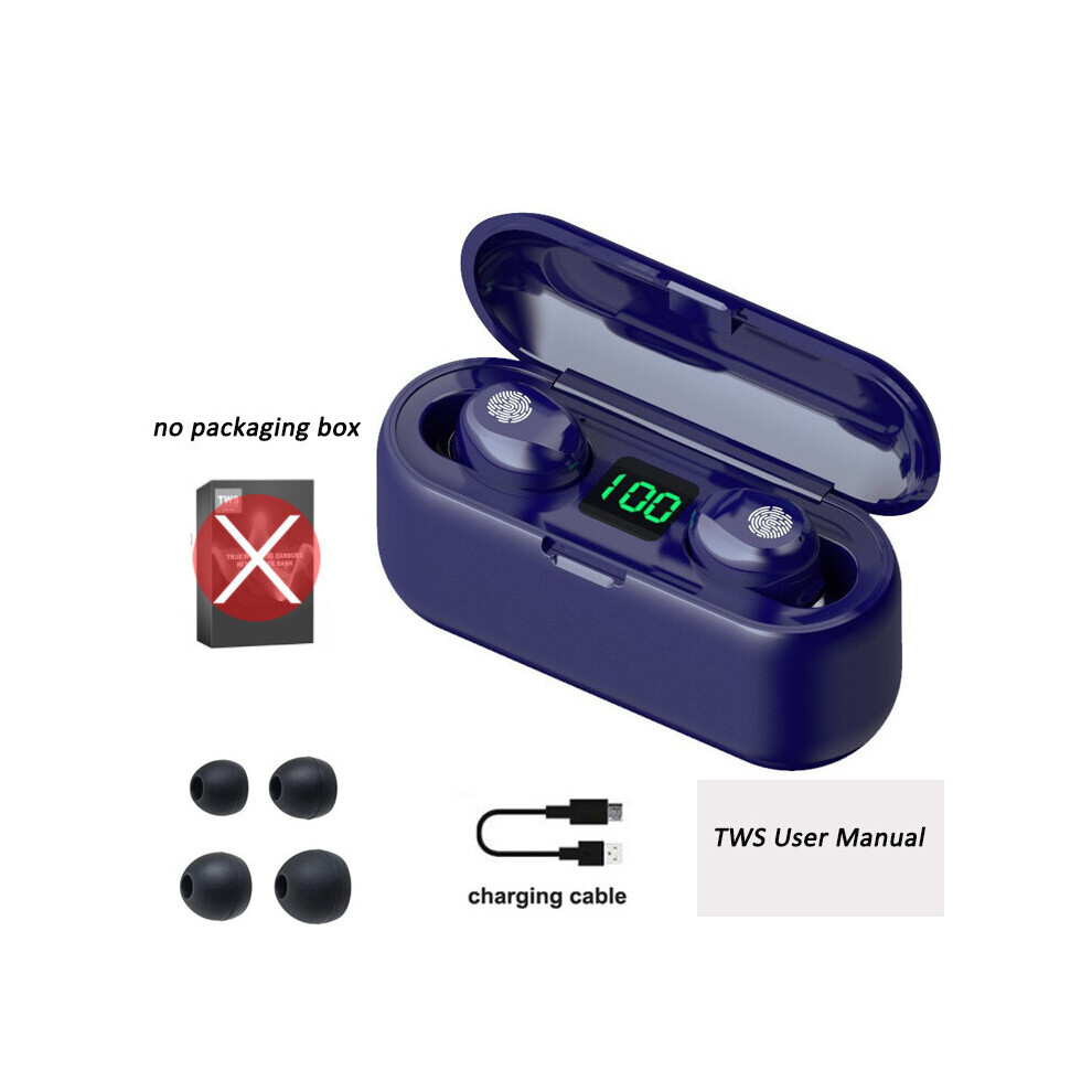 (A-Royal -No Box) F9 Tws Wireless Earphone Tooth Stereo Headphone 5.0 Sport Waterproof Noise Reduction Wireless Earbuds With Mic 3000Mah Blue 4851204938394