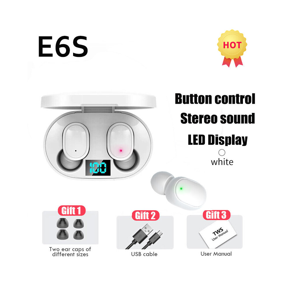 (A-) E6s Tws Earphones Ipx7 Waterproof Earbuds Active Noice Cancelling Headphones With Microphone Gamer Headsets For Phone With Box White 4851205019238
