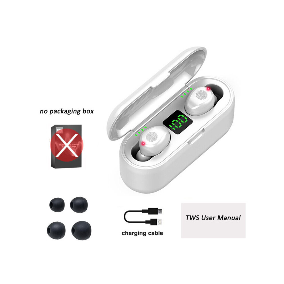 (A-No Box) F9 Tws Wireless Earphone Bluetooth Stereo Headphone 5.0 Sport Waterproof Noise Reduction Wireless Earbuds With Mic 3000Mah White 4851204938417