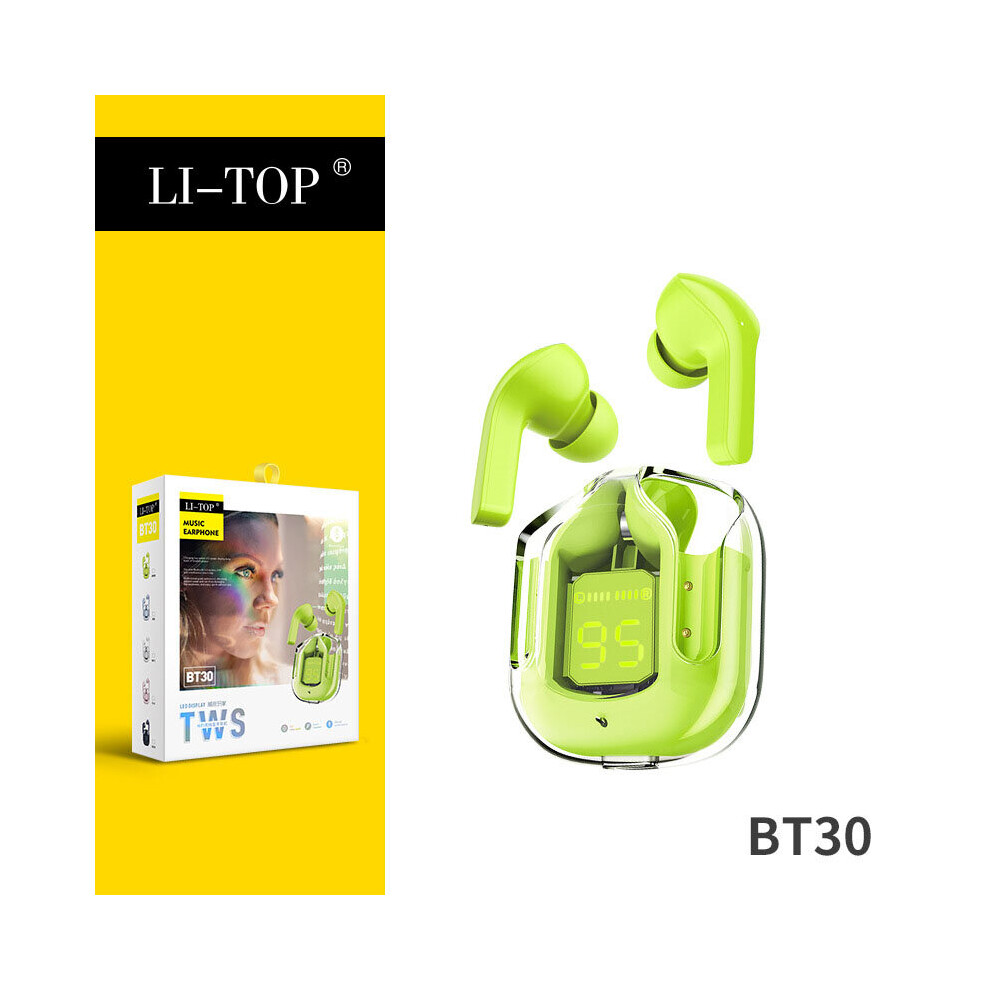(A-) Bt30 Tws Wireless Headphones Hifi Bluetooth 5.1 Earphones Noise Reduction Headset With Mic Transparent Gaming Earbuds New In Green 4851204944814