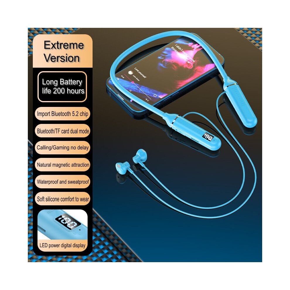 (A-) Original Tooths Earphones Wireless Headphone Magnetic Sport Neckband Neck-Hanging Earbud Wireless Blutooth Headset With Mic Blue 4851205037416