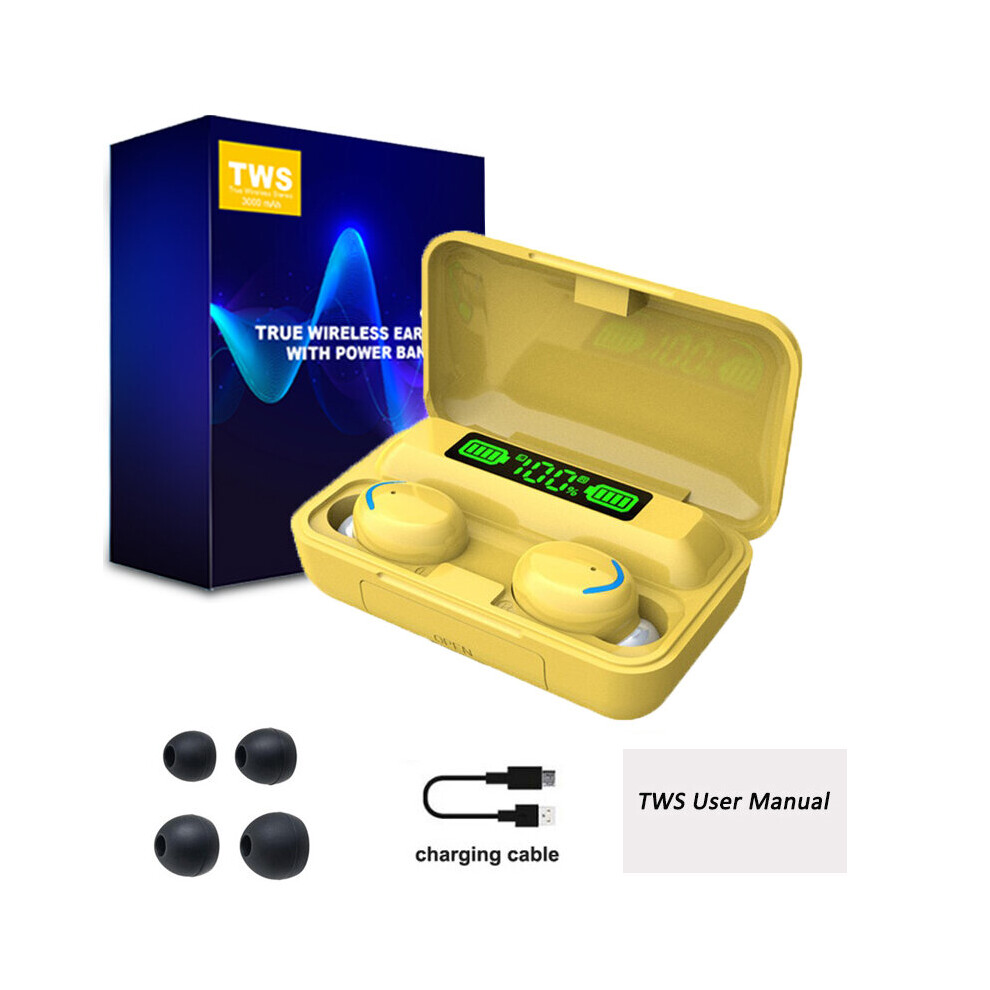 (A-With Box) F9 Tws Bluetooth 5.1 Earphones Charging Box Wireless Headphone 9D Stereo Sports Waterproof Earbuds Headsets With Microphone Yellow 4851204874449