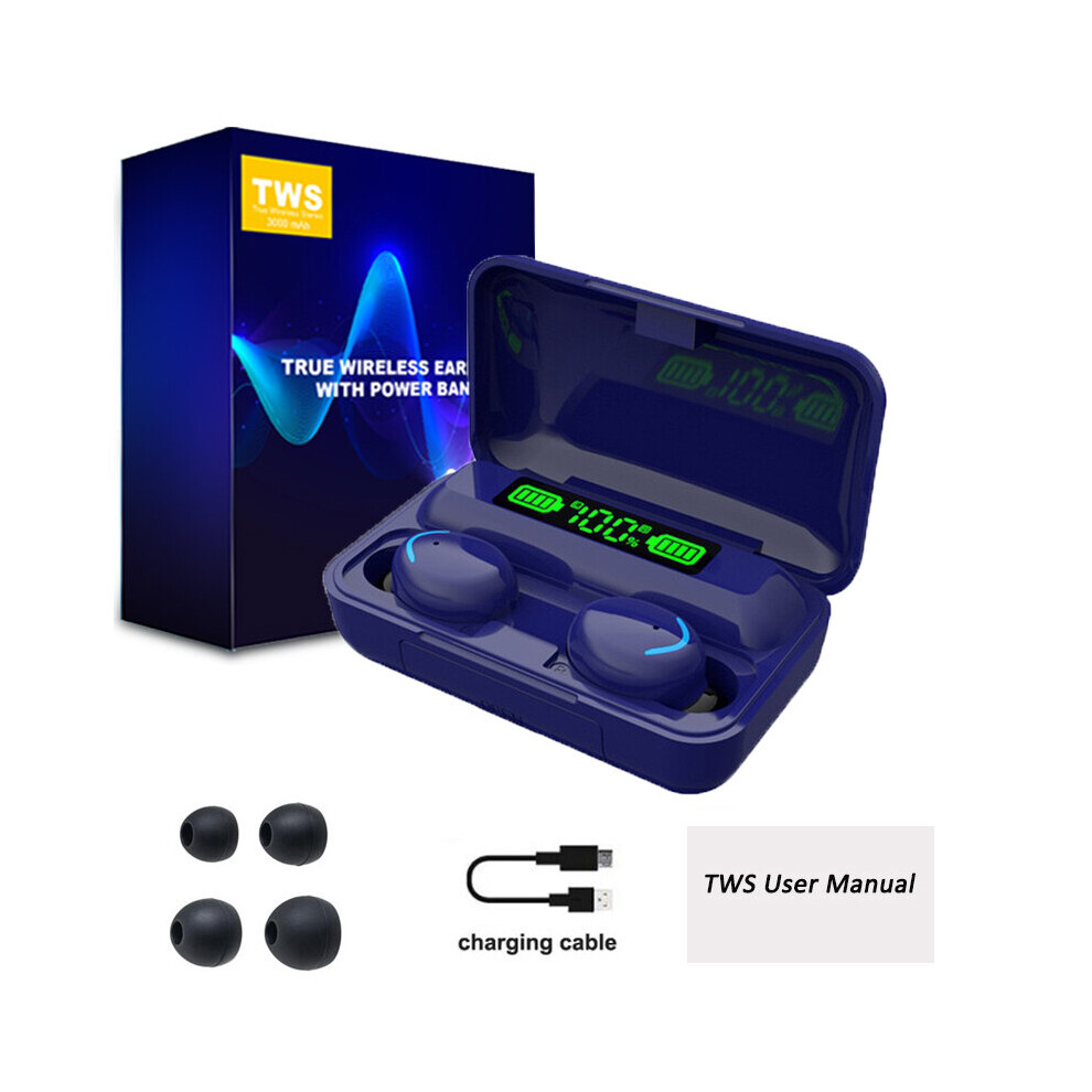 (A-Royal -With Box) F9 Tws Tooth 5.1 Earphones Charging Box Wireless Headphone 9D Stereo Sports Waterproof Earbuds Headsets With Microphone Blue 4851204874401