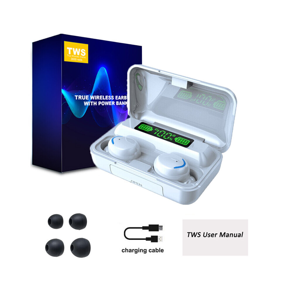 (A-With Box) F9 Tws Bluetooth 5.1 Earphones Charging Box Wireless Headphone 9D Stereo Sports Waterproof Earbuds Headsets With Microphone White 4851204874425