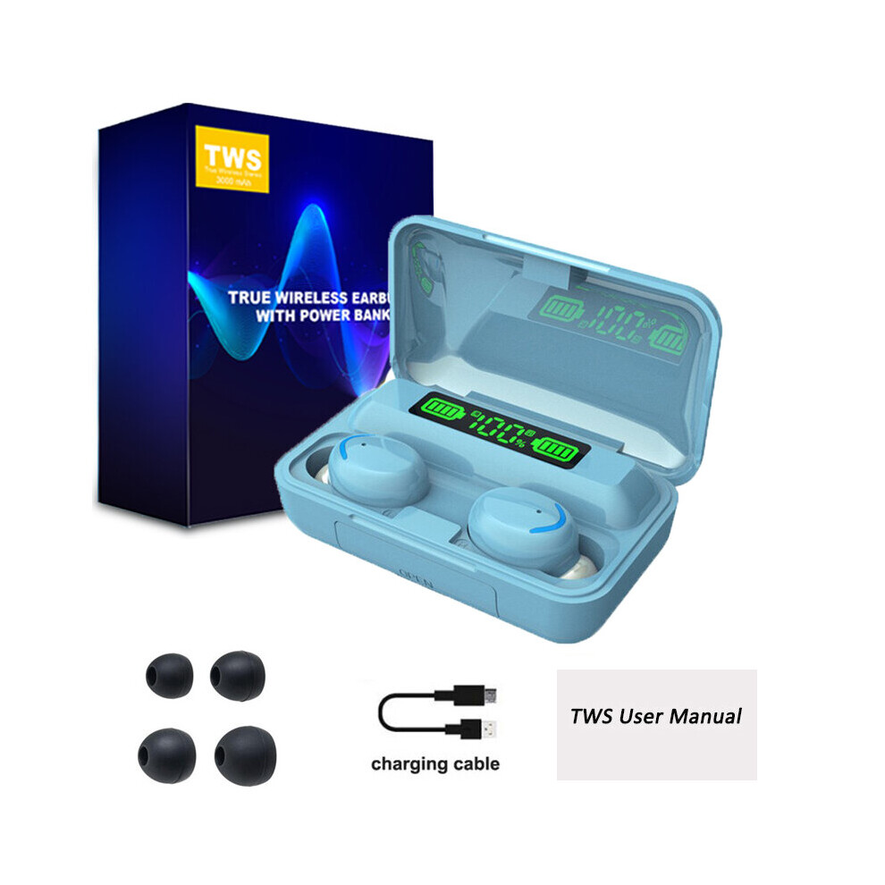 (A-With Box) F9 Tws Tooth 5.1 Earphones Charging Box Wireless Headphone 9D Stereo Sports Waterproof Earbuds Headsets With Microphone Blue 4851204874364