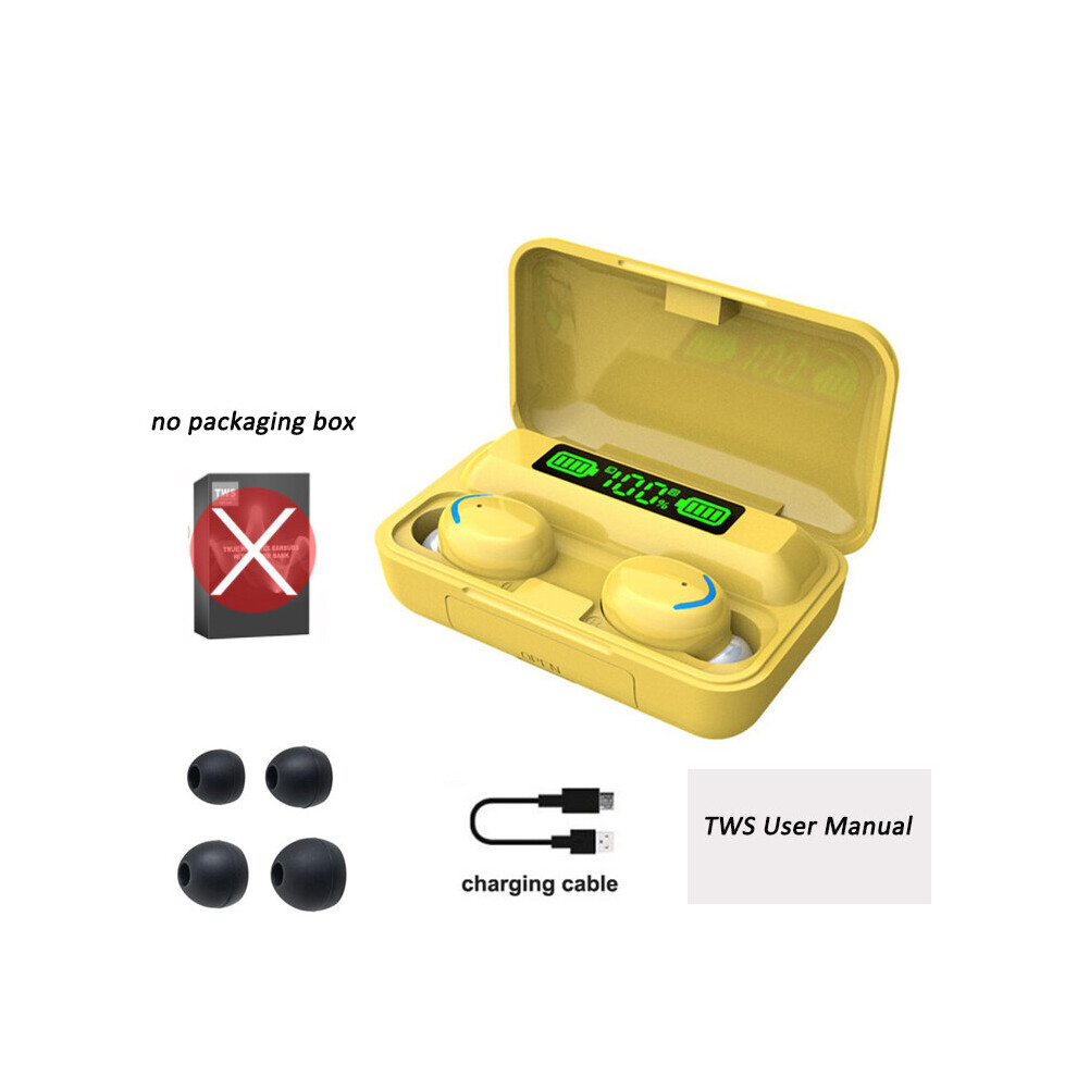(A-No Box) F9 Tws Bluetooth 5.1 Earphones Charging Box Wireless Headphone 9D Stereo Sports Waterproof Earbuds Headsets With Microphone Yellow 4851204874432