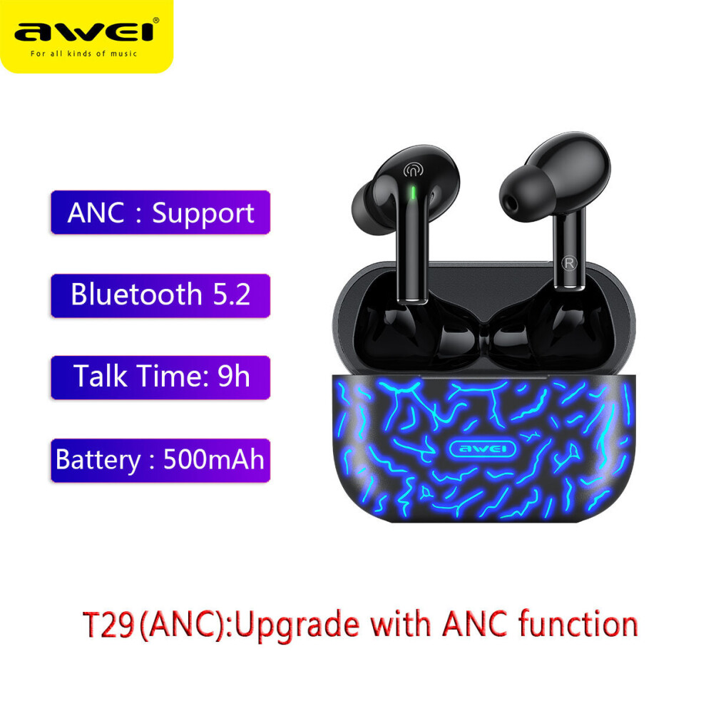 (A-T29 Anc) Awei T29/T29 Anc Bluetooth Headphones Game Tws Earphones Wireless In-Ear Earbuds Type-C Quick Charge Headset With Microphone 4851204972381