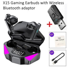 (a-X15 Black adaptor) X15 Gaming Earbuds Wireless Bluetooth Earphone Low Latency CVC8.0 Noise Reduction Bass Headset USB Adaptor for TV PC Phone Gamer