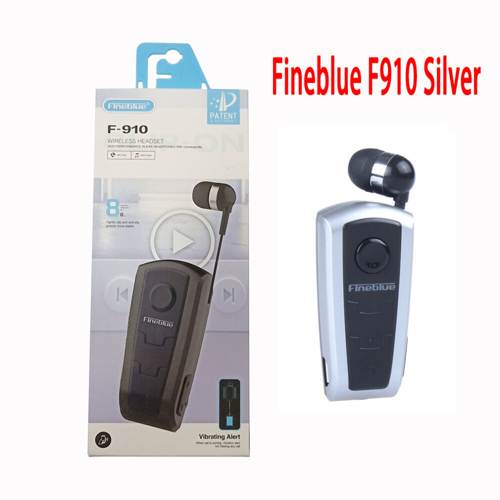 (A-Sliver With Box) Original Fineblue F910 Wireless Bluetooth V5.0 Headset In-Ear Vibrating Alert Wear Clip Hands Free Earphone For Game Earphone 4851204949673