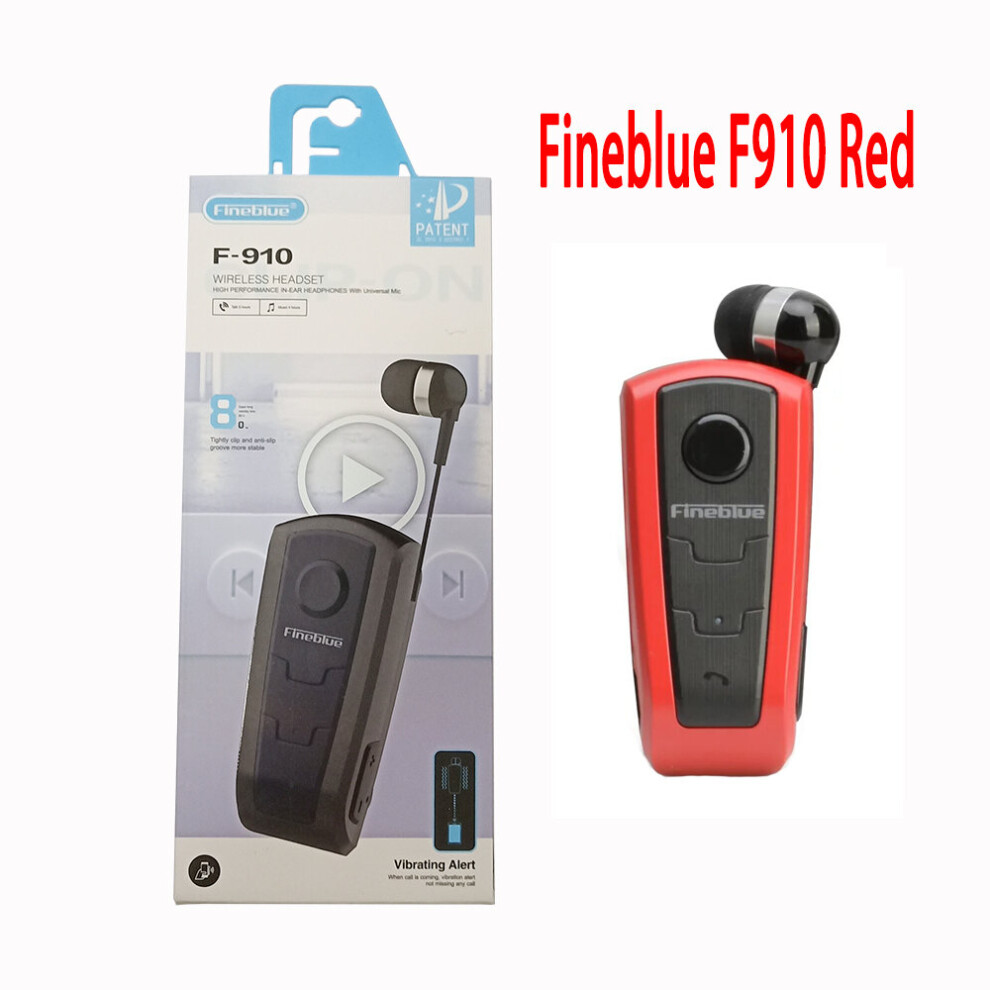 (A- With Box) Original Fineblue F910 Wireless Bluetooth V5.0 Headset In-Ear Vibrating Alert Wear Clip Hands Free Earphone For Game Earphone Red 4851204949659