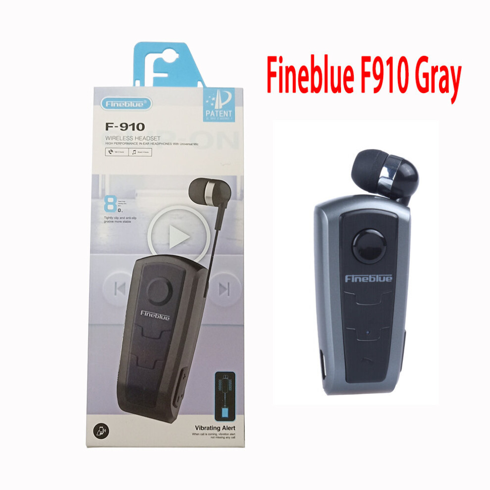 (A- With Box) Original Fineblue F910 Wireless Bluetooth V5.0 Headset In-Ear Vibrating Alert Wear Clip Hands Free Earphone For Game Earphone Gray 4851204949635