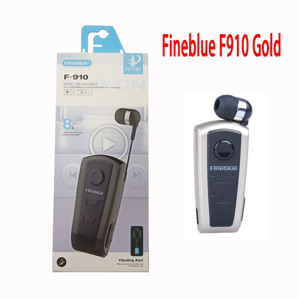 (A- With Box) Original Fineblue F910 Wireless Bluetooth V5.0 Headset In-Ear Vibrating Alert Wear Clip Hands Free Earphone For Game Earphone Gold 4851204949611