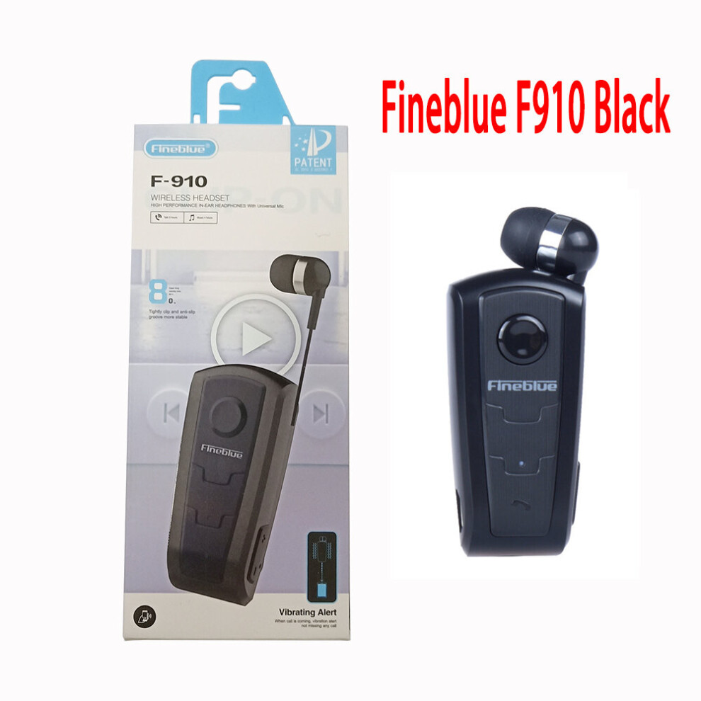 (A- With Box) Original Fineblue F910 Wireless Bluetooth V5.0 Headset In-Ear Vibrating Alert Wear Clip Hands Free Earphone For Game Earphone Black 4851204949598