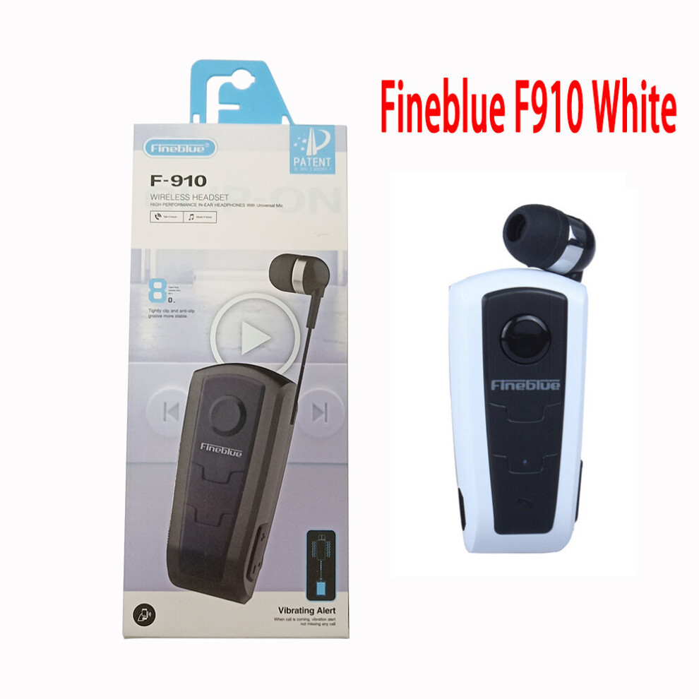 (A- With Box) Original Fineblue F910 Wireless Bluetooth V5.0 Headset In-Ear Vibrating Alert Wear Clip Hands Free Earphone For Game Earphone White 4851204949697