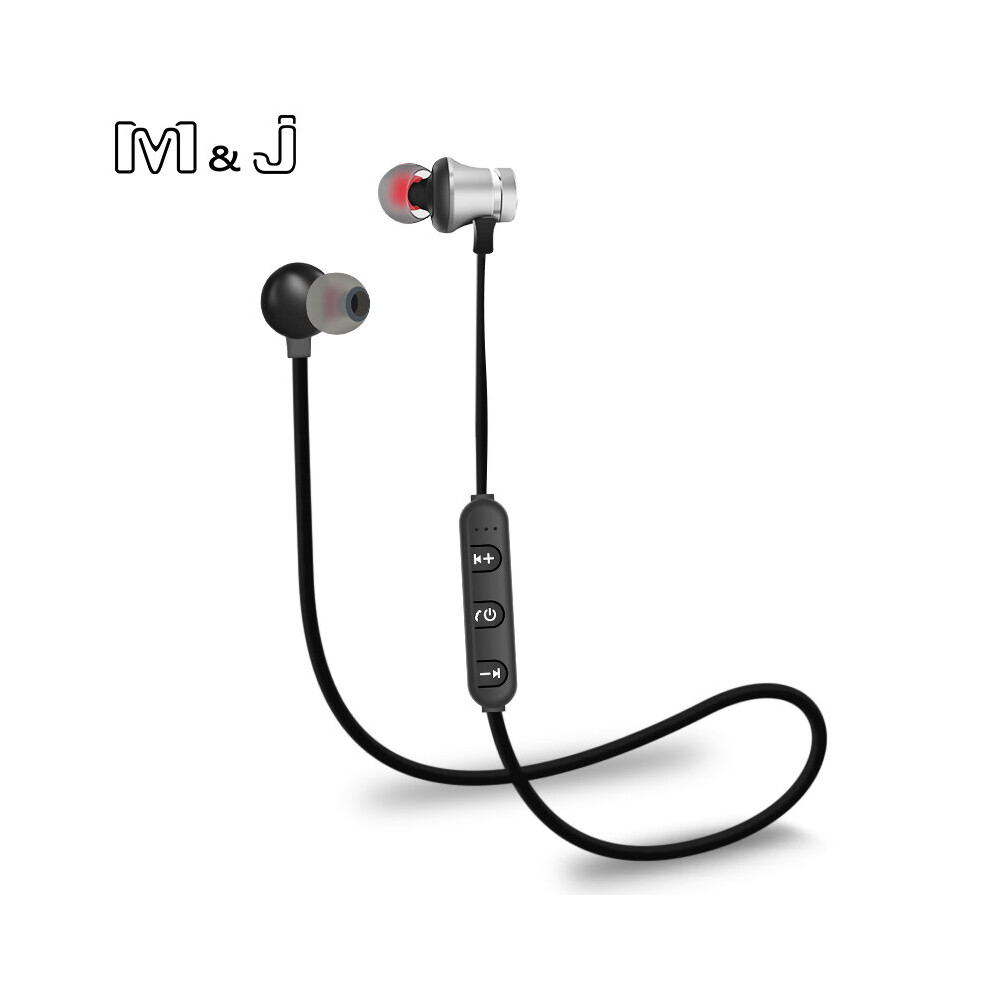 (A-) M&J F04 Wireless Bluetooth Headphones Super Bass Earphones Sports Headset Sweatproof Cordless Earbuds Handsfree With Mic Silver 4851205006566
