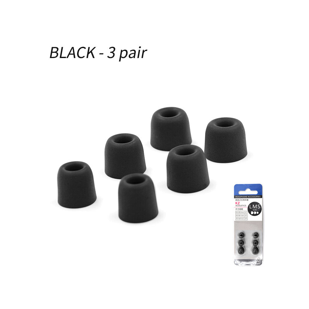 (A- 3 Pair (6Pcs)) Kz Headset Ear Cap 3Pair(6Pcs) Noise Isolating Comfortble Memory Foam Ear Tips Earbuds For Original In Earphone Headphones Black 4851204893259