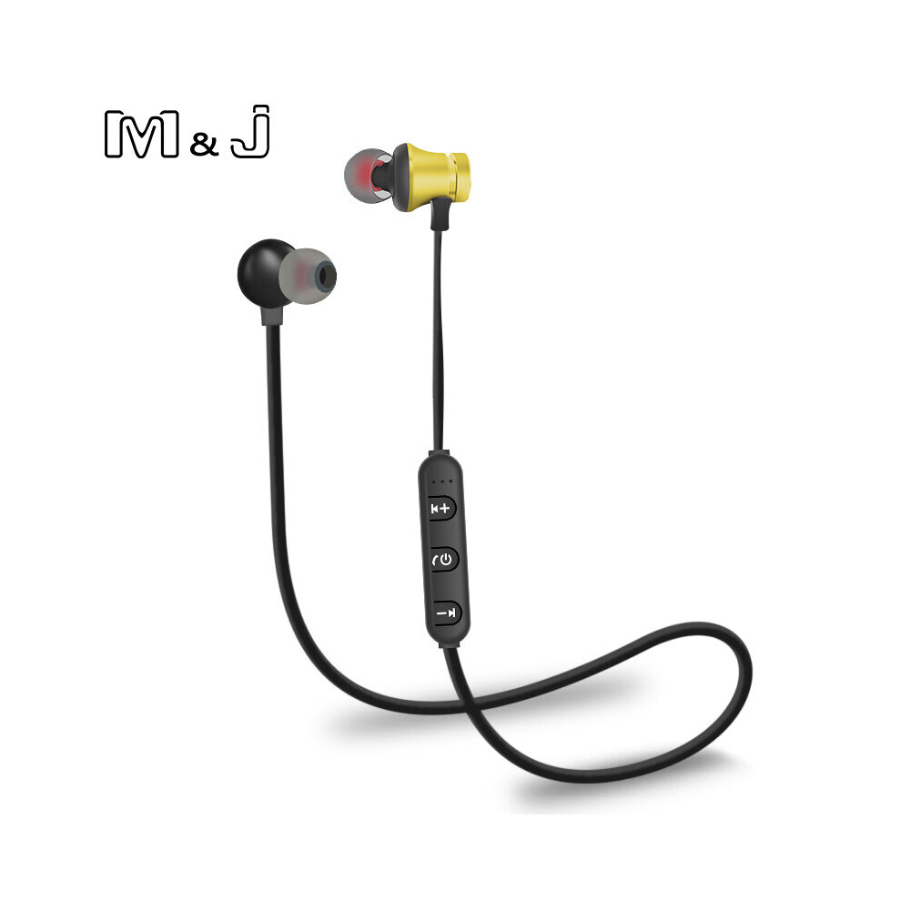 (A-) M&J F04 Wireless Bluetooth Headphones Super Bass Earphones Sports Headset Sweatproof Cordless Earbuds Handsfree With Mic Gold 4851205006559