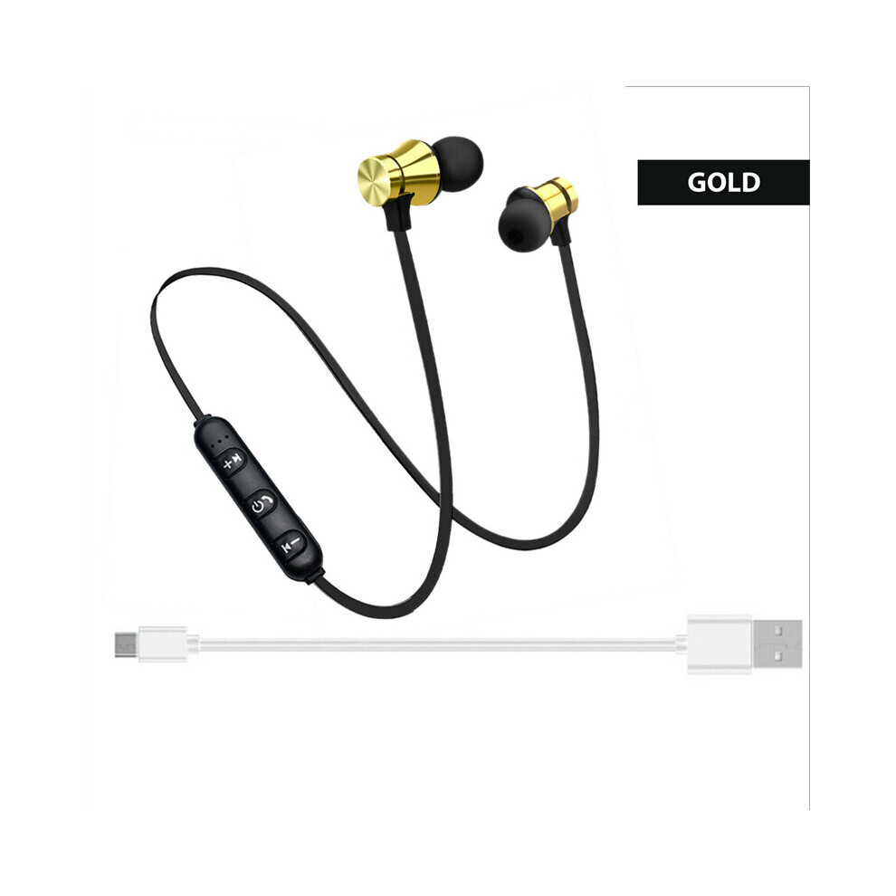 (A-) Magnetic Wireless Bluetooth Earphone Sweatproof In-Ear Stereo Headset Sport Earbud Earpiece With Mic Headphone For Andriod & Ios Golden 4851205059203
