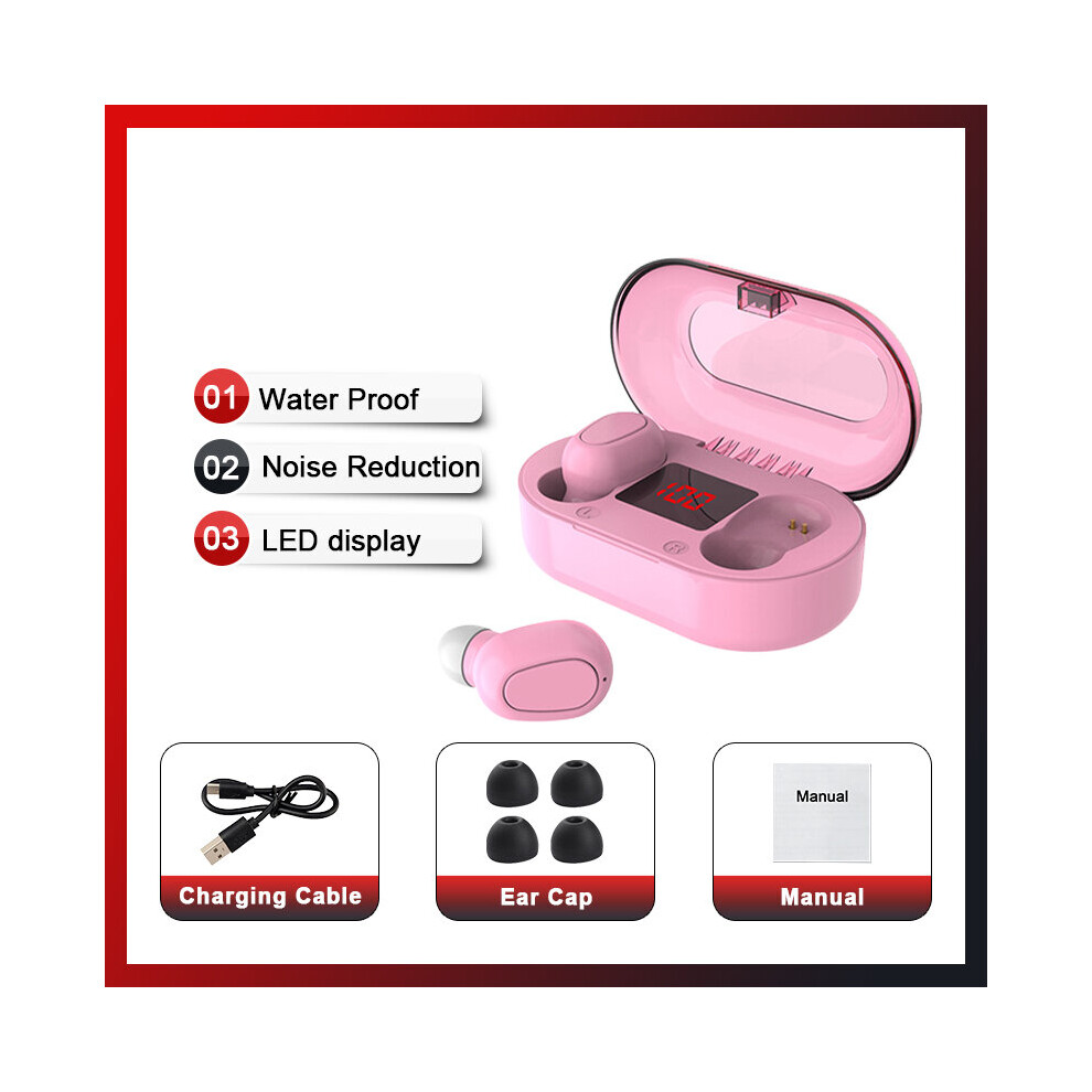 (A-Vip ) Tws Bluetooth 5.0 Earphones Wireless Bluetooth Sport Noise Reduction Headphones 9D Stereo Waterproof Earbuds Headsets With Mic Pink 4851205048047
