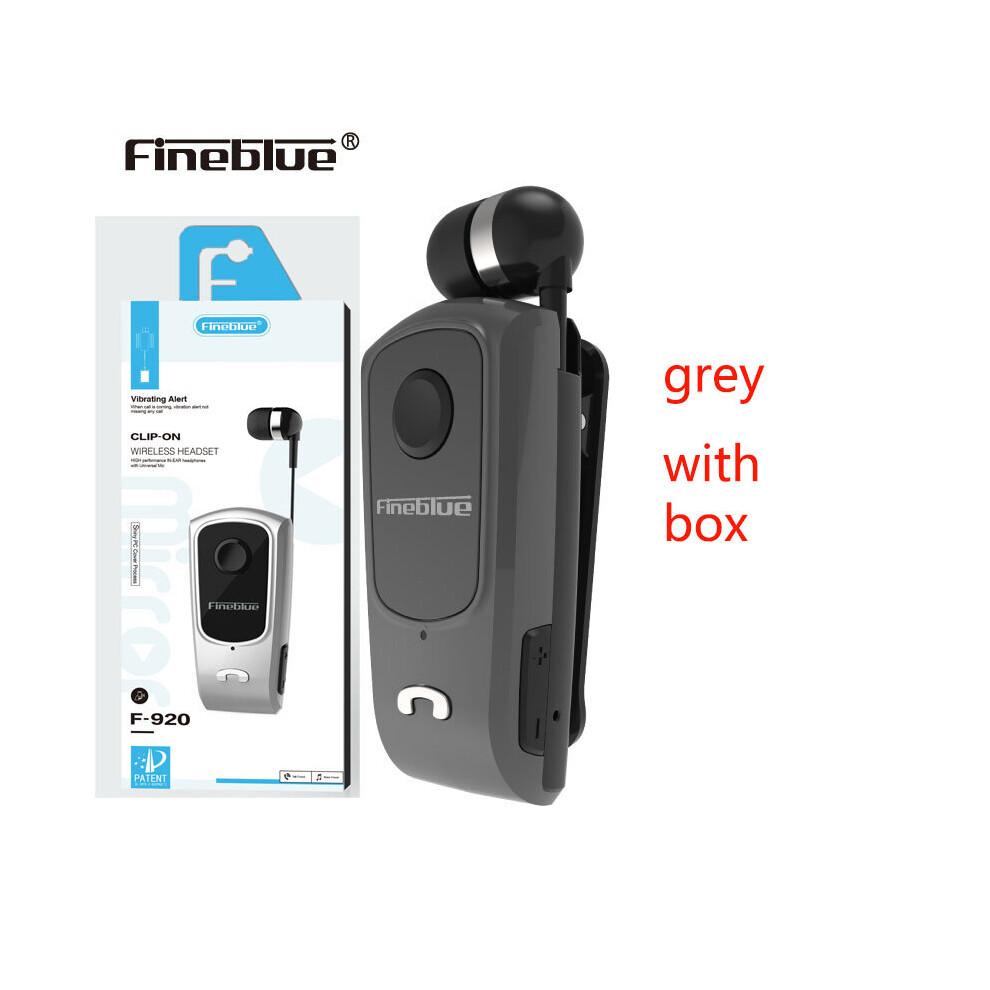 (A-F920-Gy-Box) Fineblue F920 Bluetooth Earphone Wireless Earbuds Business Headset With Micphone 5 Hours Calls Remind Vibration Wear Clip Driver 4853106754515