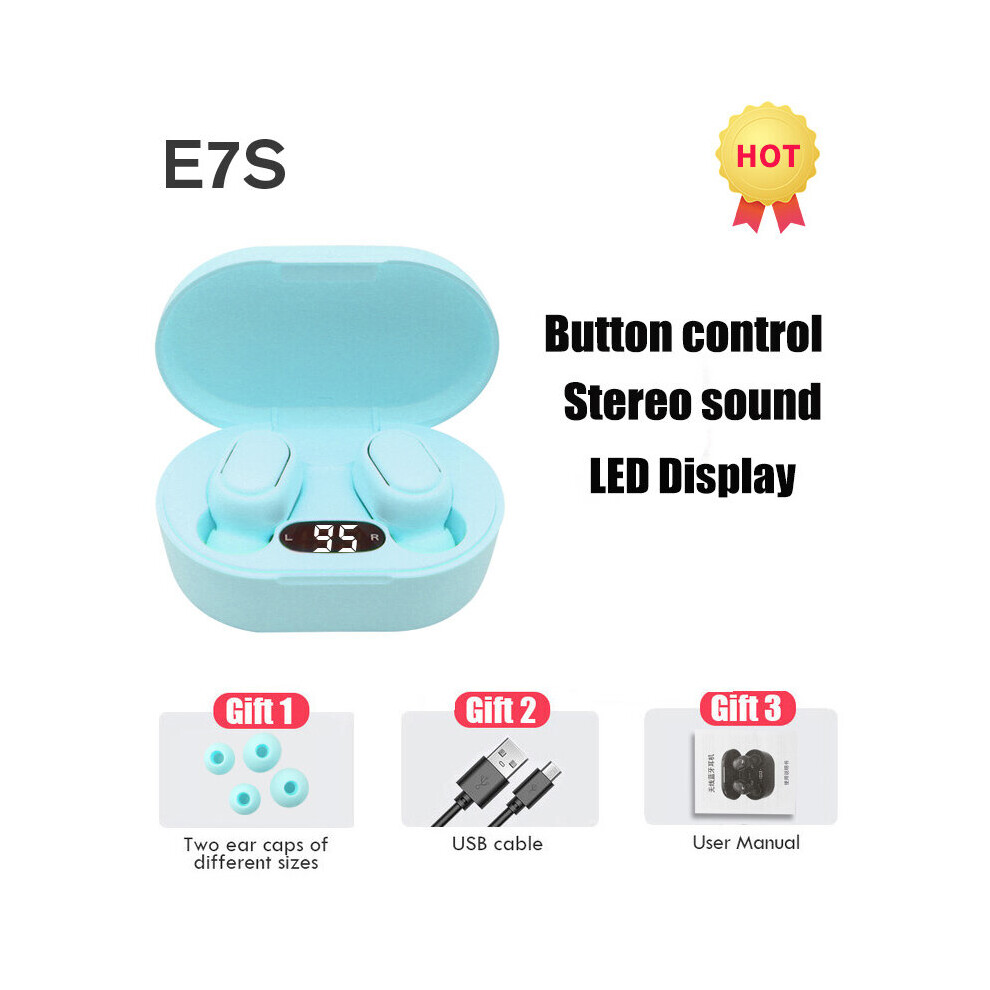 (A- Earbuds) Tws E7s Air Fone Tooth Earphones Wireless Headphones For Xiaomi Noise Cancelling Earbuds With Mic Wireless Tooth Headset Blue 4853106758827