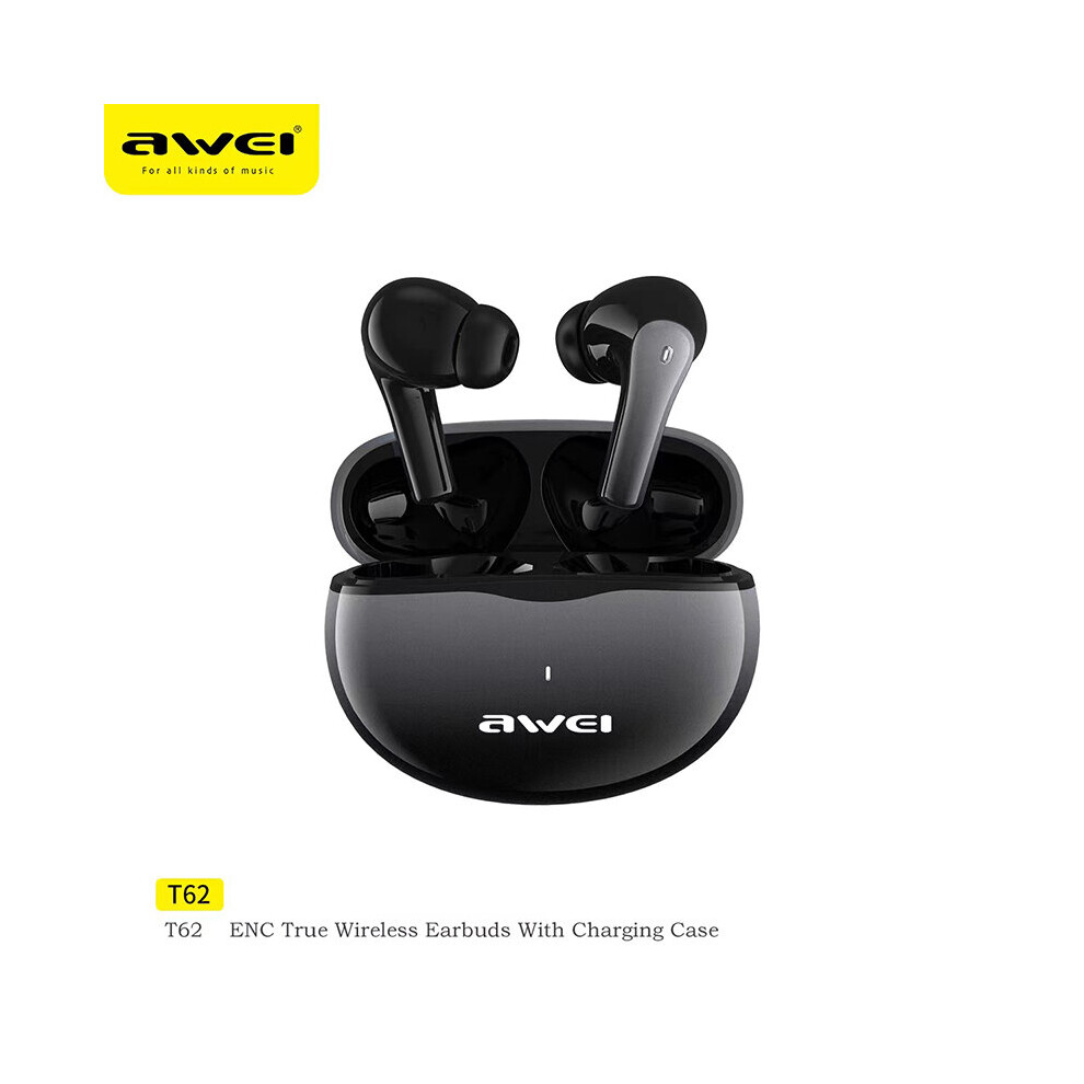 (A-) Awei T62 4 Mic Enc Earphones Bluetooth 5.3 Earbuds Tws Wireless Earbuds Headphones Hifi Music Sports Waterproof Enc Headset Black 4851204977881