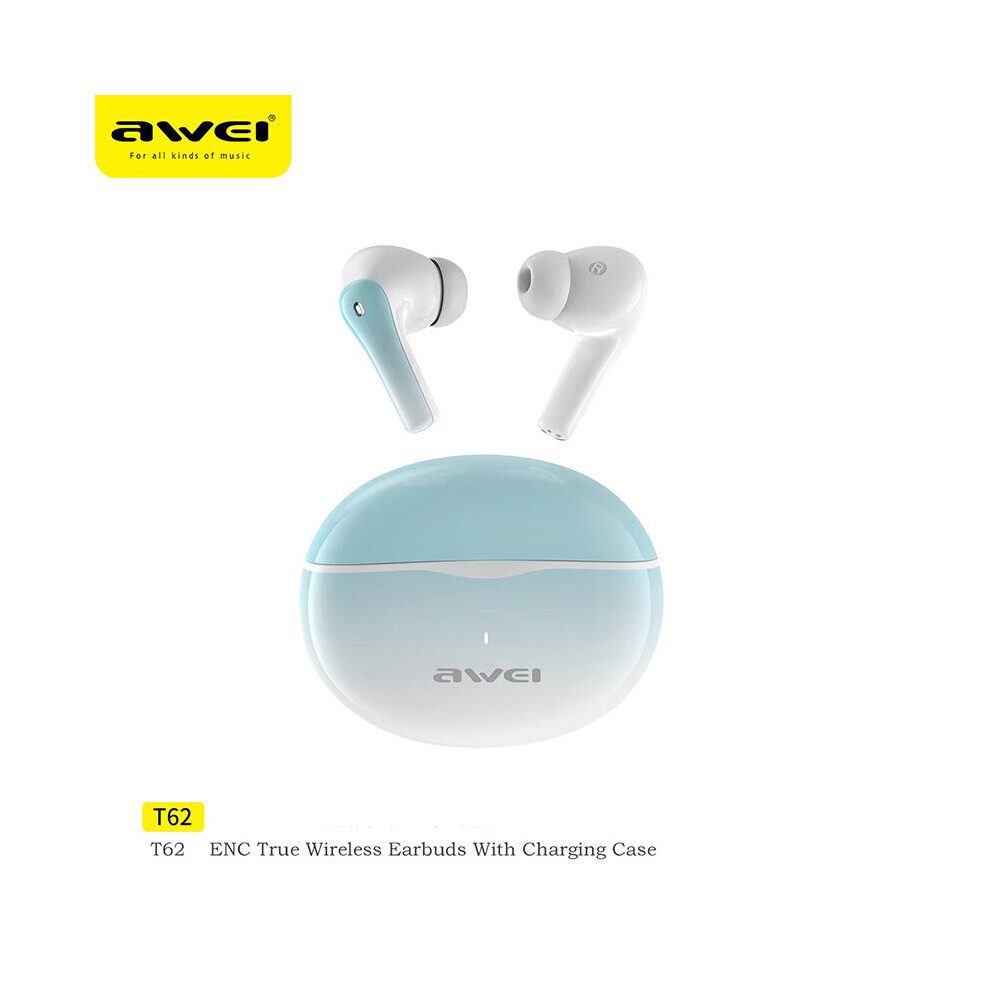 (A-) Awei T62 4 Mic Enc Earphones Bluetooth 5.3 Earbuds Tws Wireless Earbuds Headphones Hifi Music Sports Waterproof Enc Headset Green 4851204977911