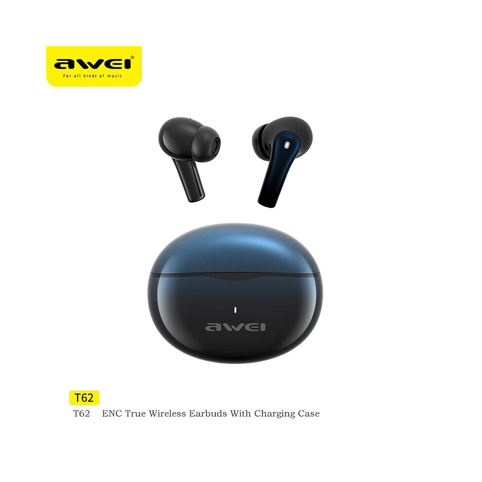 (A-Navy ) Awei T62 4 Mic Enc Earphones Tooth 5.3 Earbuds Tws Wireless Earbuds Headphones Hifi Music Sports Waterproof Enc Headset Blue 4851204977928