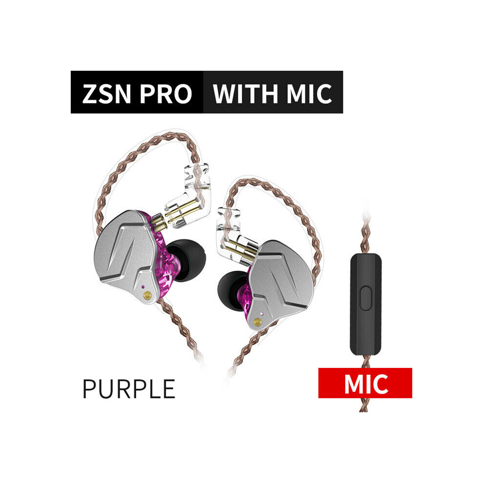 (A-Zsn Pro Mic) Kz Zsn Pro In Ear Earphones 1Ba+1Dd Hybrid Technology Hifi Bass Metal Earbuds Headphones Sport Noise Reduction For Zsx Zax X Purple 4851204917436