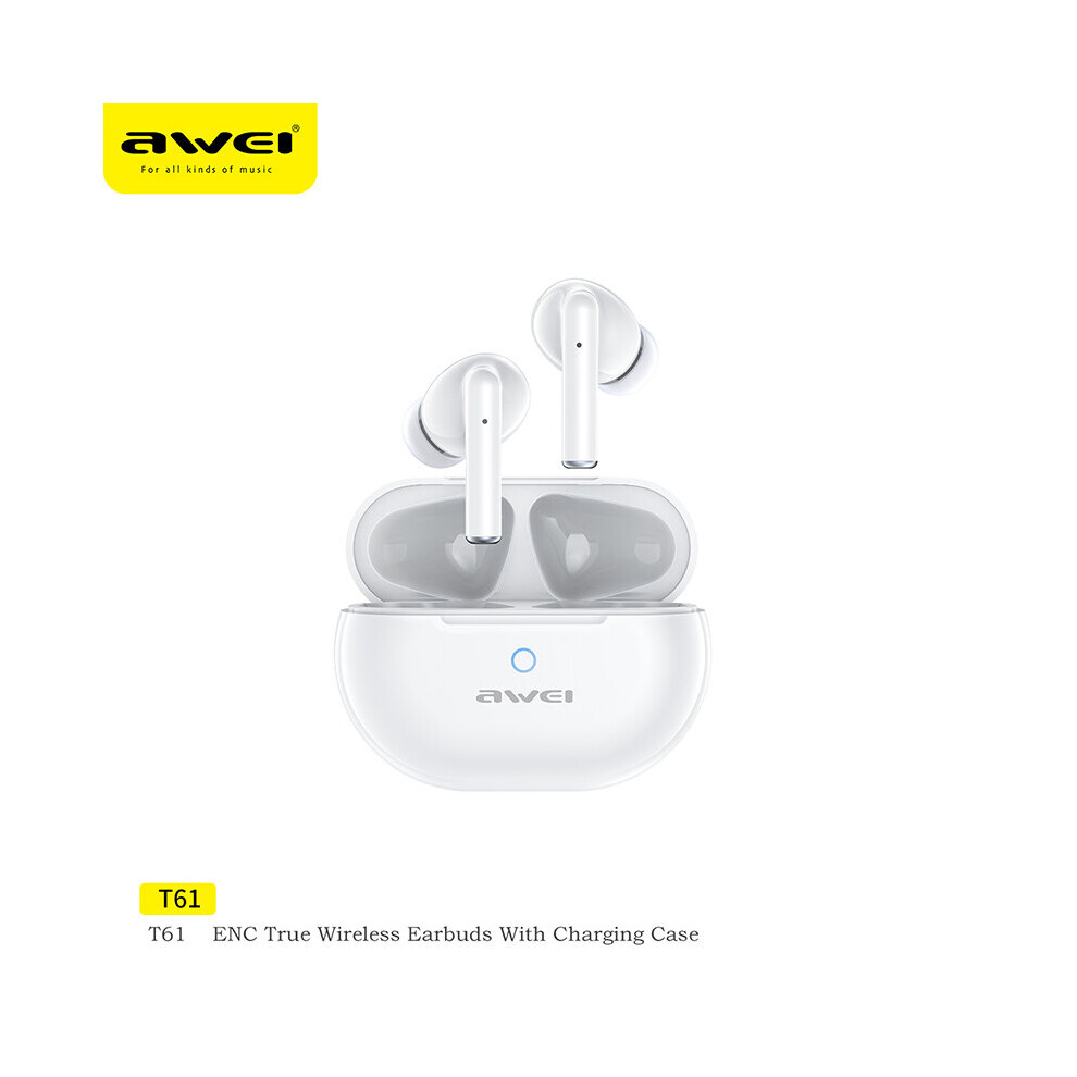(A-) Awei T61 Wireless Bluetooth 5.3 Earphones Sport Noise Reduction Enc Headphones With 4 Mic Tws Earbuds 300Mah Long Standby White 4851204937939