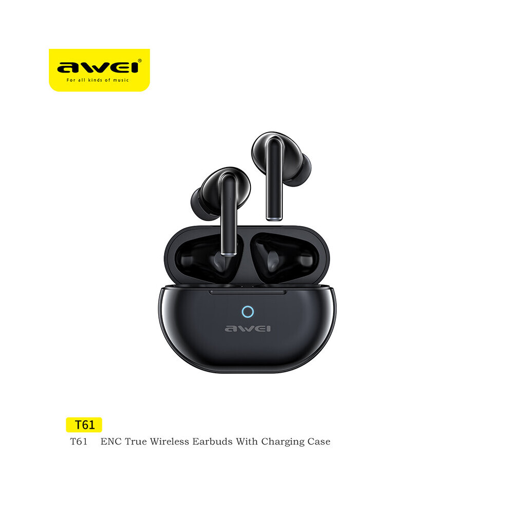 (A-) Awei T61 Wireless Bluetooth 5.3 Earphones Sport Noise Reduction Enc Headphones With 4 Mic Tws Earbuds 300Mah Long Standby Black 4851204937908