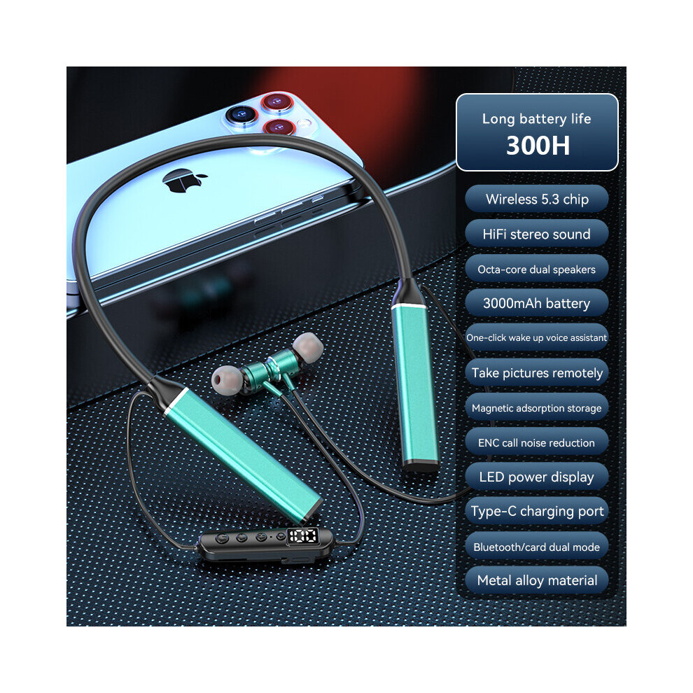 (A-) 300H Playback Wireless Headphones Tooth 5.3 Neckband Earphones Magnetic Sports Waterproof Earbuds Blutooth Headset With Mic Blue 4851204973937
