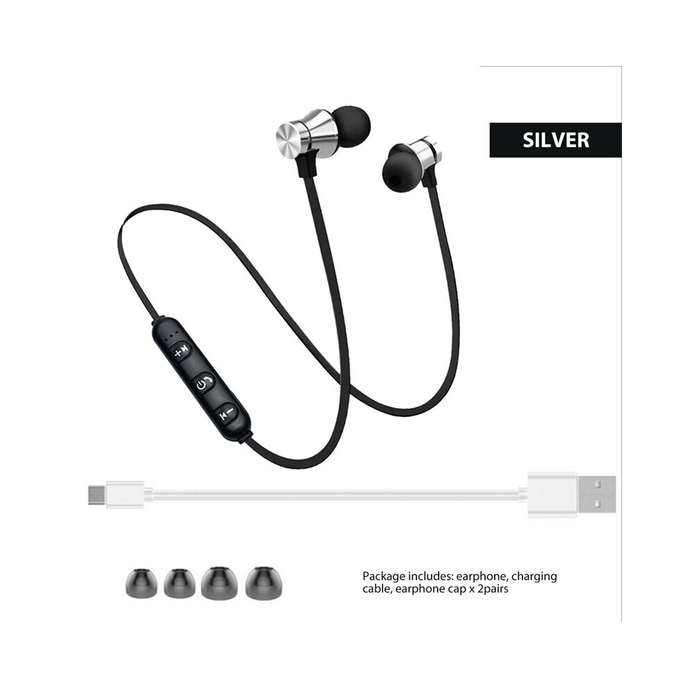 (A-) Magnetic Wireless Bluetooth Earphone Sweatproof In-Ear Stereo Headset Sport Earbud Earpiece With Mic Headphone For Andriod & Ios Silver 4851205059210