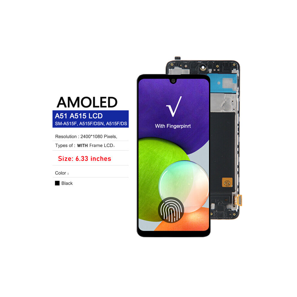 (Amoled With Frame) Original Display For Samsung A51 Lcd Touch Screen Digitizer Assembly Super Amoled For Samsung A51 Sm-A515 Sm-A515f Lcd Display 6242911686704