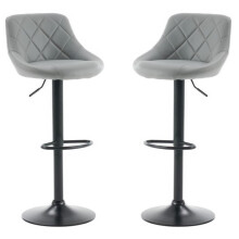 Set of 2 CORDOBA Grey Faux Leather Bar Stools - Gas Lift, Swivel, Height Adjustable, Black Steel Base