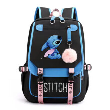 (Blue) Stitch Students Backpack Boys Girls Outdoor Cartoon Daypack With USB Charge Port