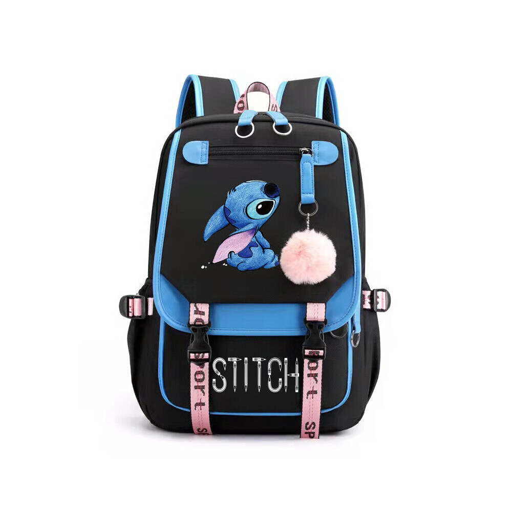 (Blue) Stitch Students Backpack Boys Girls Outdoor Cartoon Daypack With USB Charge Port