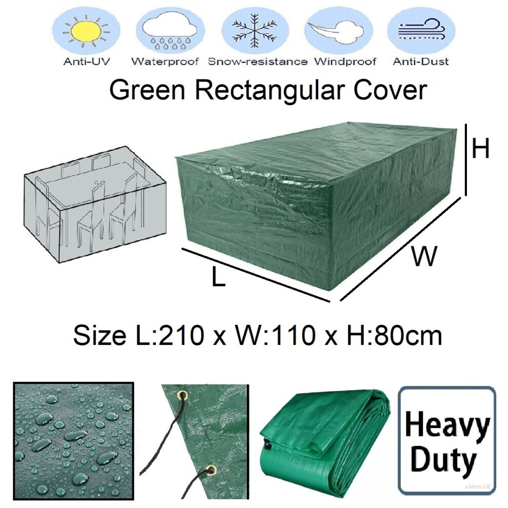 (Rect: 210 x 110 x H80cm) Waterproof Outdoor Garden Patio PE Furniture Cover