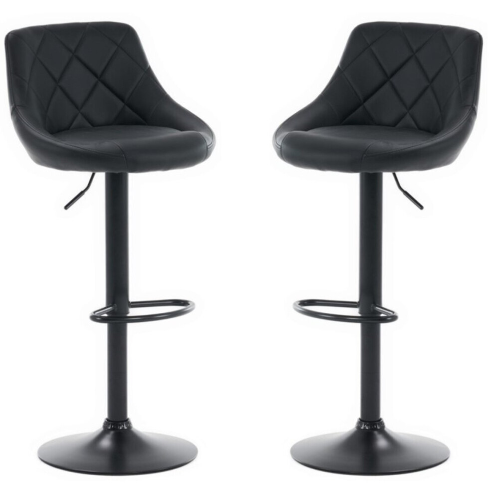 Set of 2 Black CORDOBA Faux Leather Bar Stools, swivel height adjustable