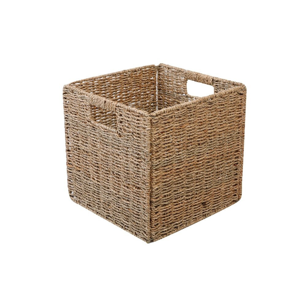 Woven Seagrass Farmhouse Organizer Basket Bin with Handles for Cabinets,Pantry,Bathroom,Laundry Room