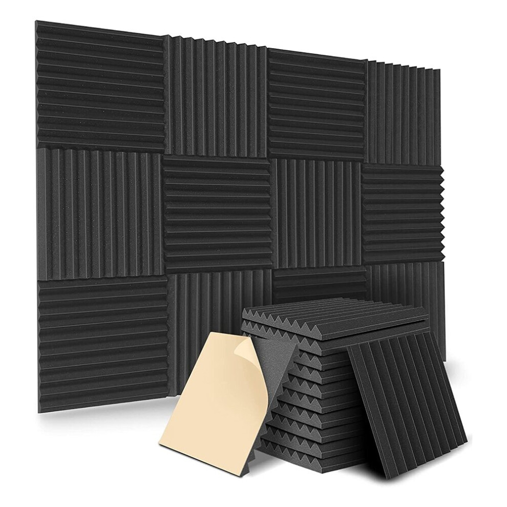 12 Pack Self-Adhesive Acoustic Panels, Sound Proof Foam Panels, High Density Soundproofing Wall Panels (Black)