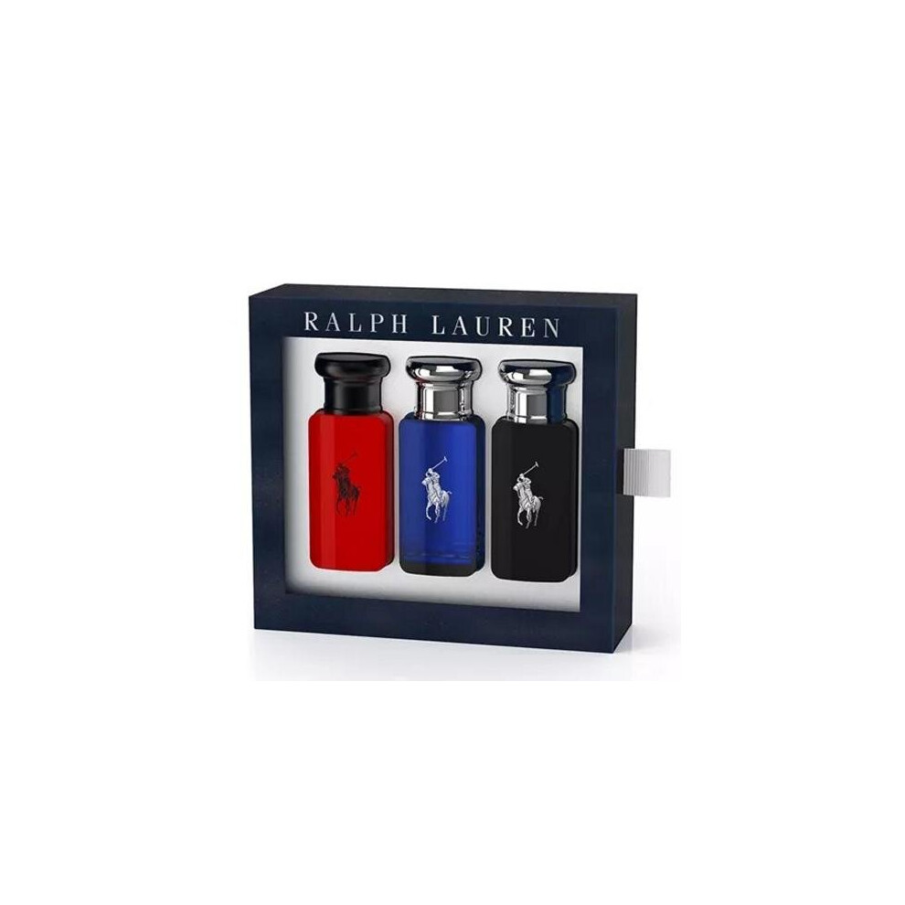 Ralph Lauren Polo 3 X 1 Oz Eau De Toilette Spray Set For Men: Blue + Black + Red