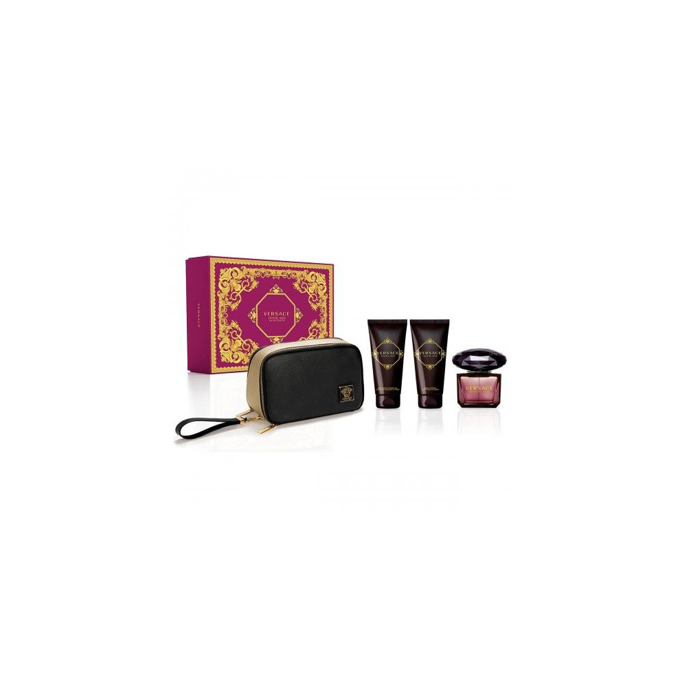 Versace Crystal Noir 4 Pcs Set For Women: 3 Oz Eau De Toilette + 3.4 Body Lotion + 3.4 Shower Gel + Beauty Bag