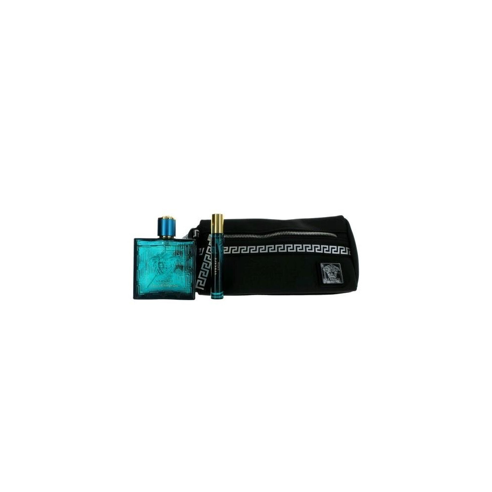 Versace Eros 3 Pcs Set For Men: 3.4 Eau De Parfum + 0.33 Eau De Parfum + Pouch