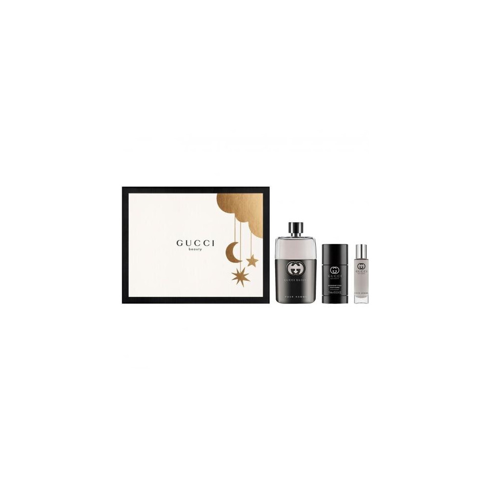 Gucci Guilty 3 Pcs Set For Men: 3 Oz Eau De Toilette Spray + 0.5 Eau De Toilette Spray + 2.4 Deodorant Stick (Hard)