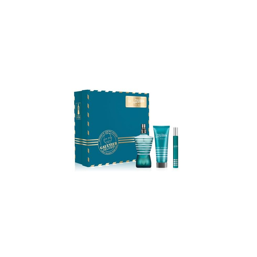 Jean Paul Gaultier Le Male 3 Pcs Set For Men: 4.2 Eau De Toilette + 0.34 Eau De Toilette + 2.5 Shower Gel (Metal Box)
