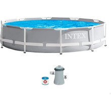 Intex 26702NP 10ft X 30In round Prism Outdoor Frame Swimming Pool Set, Includes drain plug and H cartridge filter - Grey