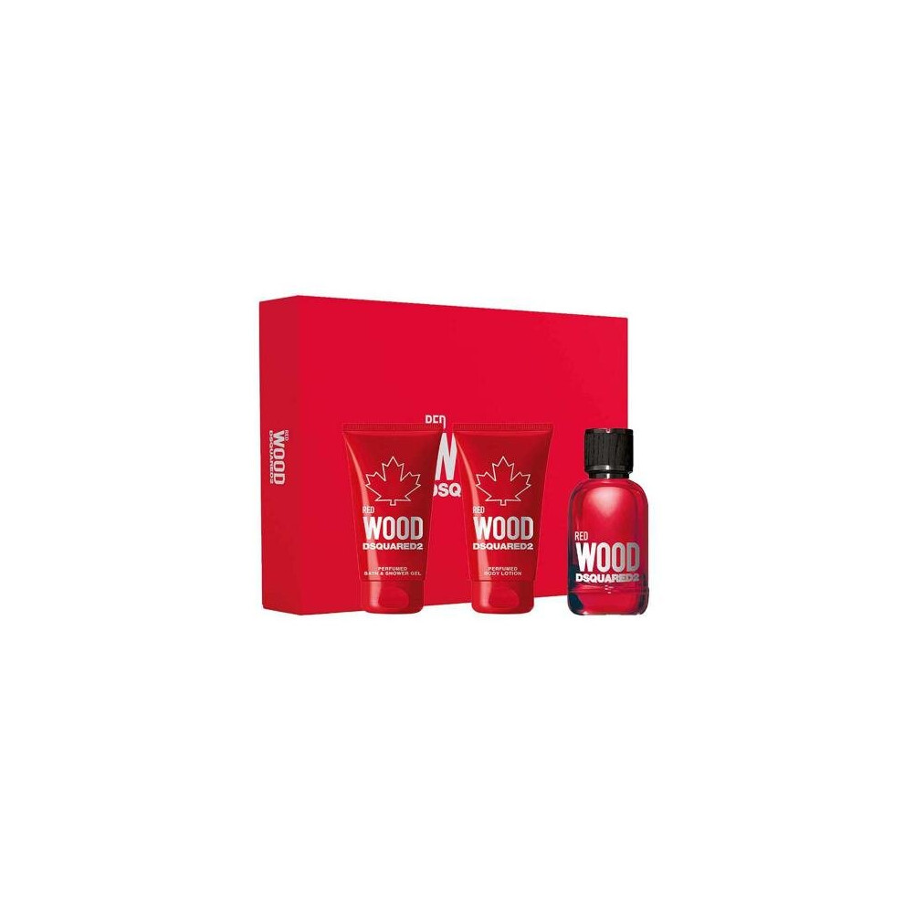 Dsquared2 Red Wood Gift Set 50Ml Edt Spray + Shower Gel 50Ml + Body Lotion 50Ml